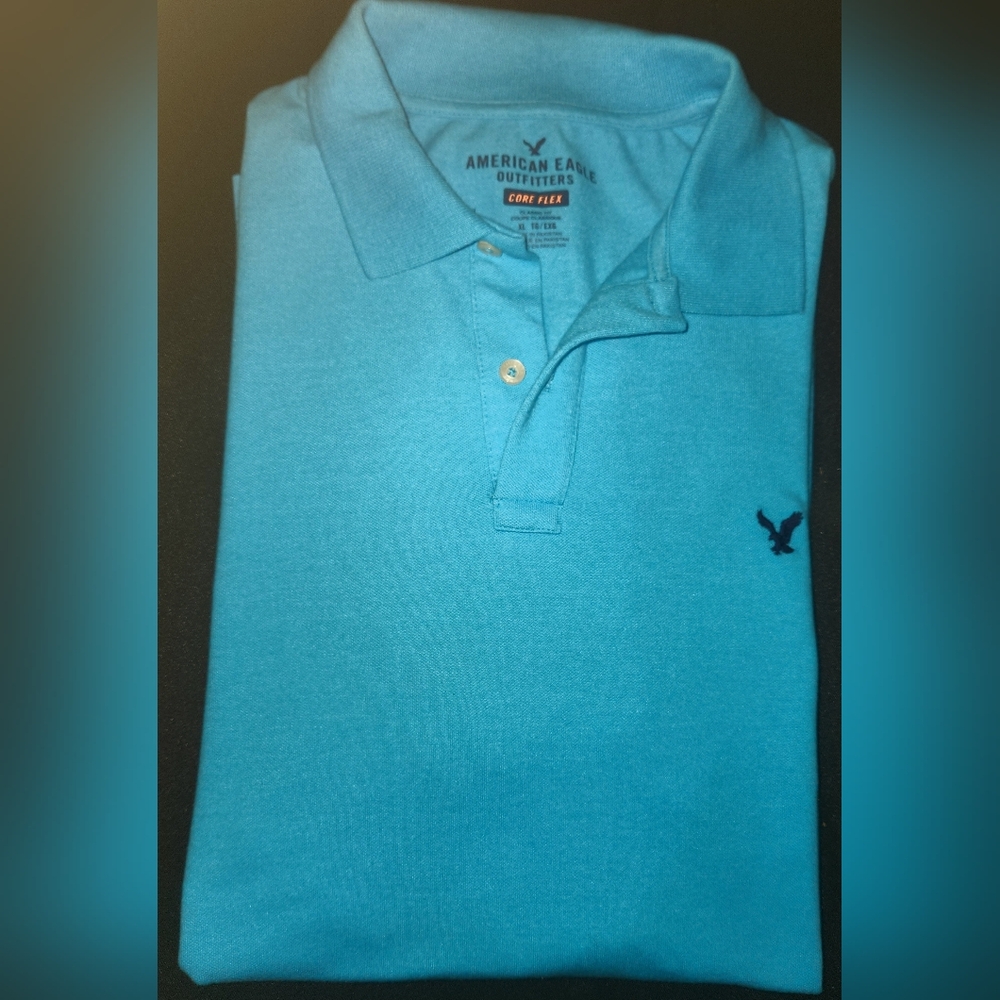 American Eagle Outfitters Men's Teal Blue Polo Shirt
